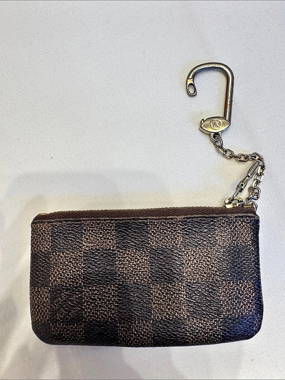 Authentic Louis Vuitton Key Pouch Brown Checkered Coin Pouch with Clip